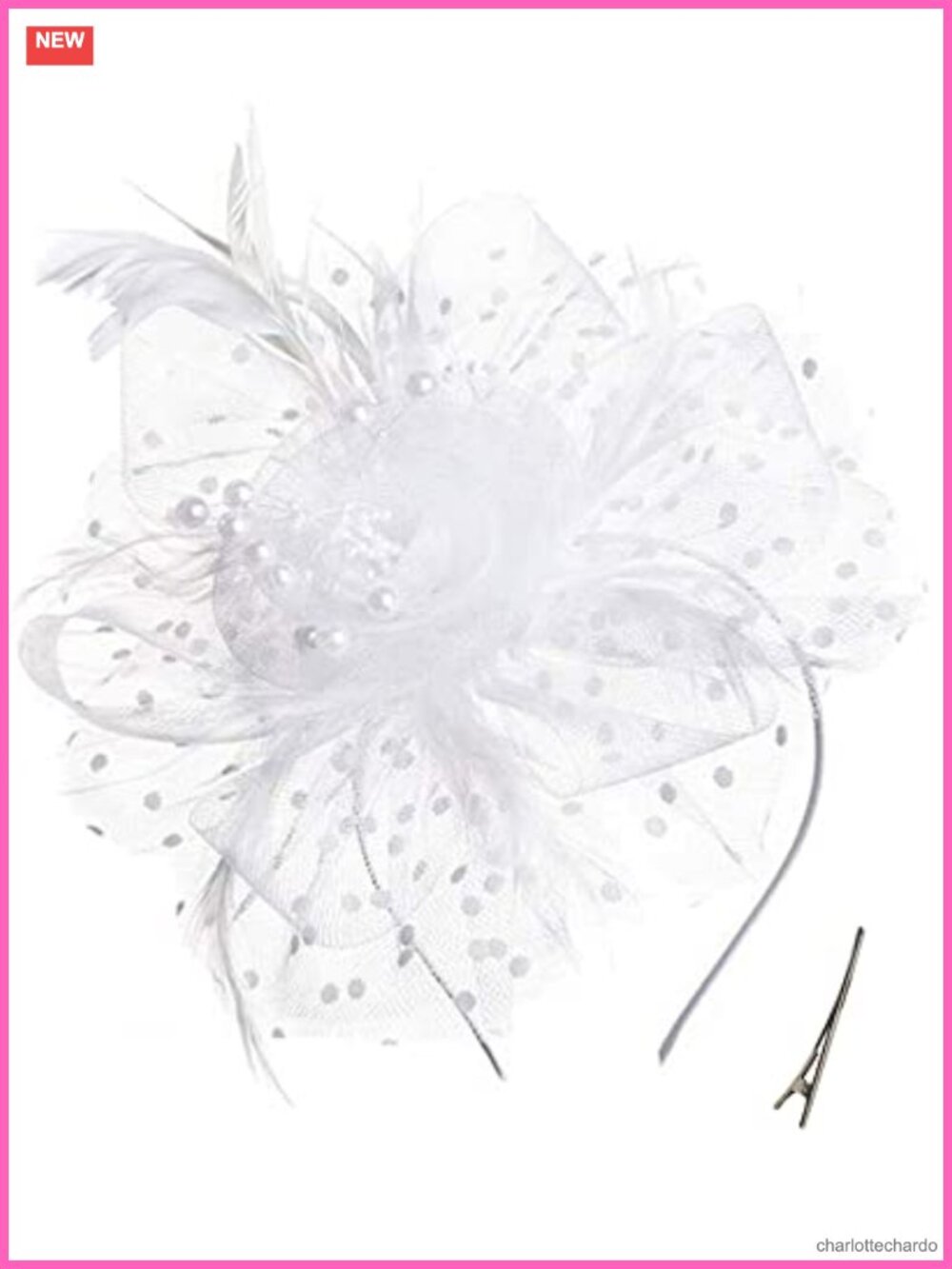 Vintage Pearl Feather Fascinator Headband & Clip Tea Party